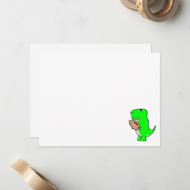 Green Dinosaur Lieben Fußball Lined 3x3 Mitteilungskarte (Vorderseite/Rückseite Beispiel)