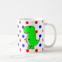 Green Dinosaur Red Blue Polka Dots Tasse