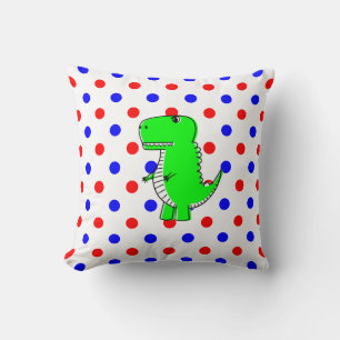 Green Dinosaur Red Blue Polka Dots Throw Pillow Kissen