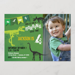 Green Dinosaur Roaring Boys Invitation Anniversair