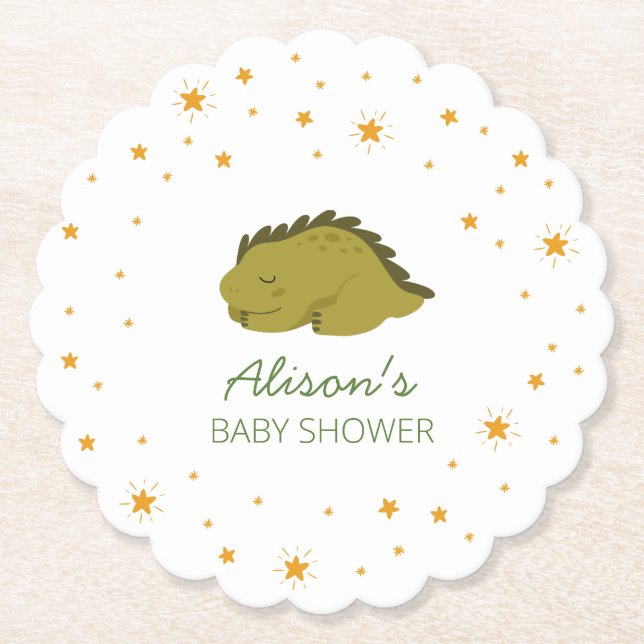Green Dinosaur Twinkle Star Baby Dusche Party Untersetzer (Vorderseite)