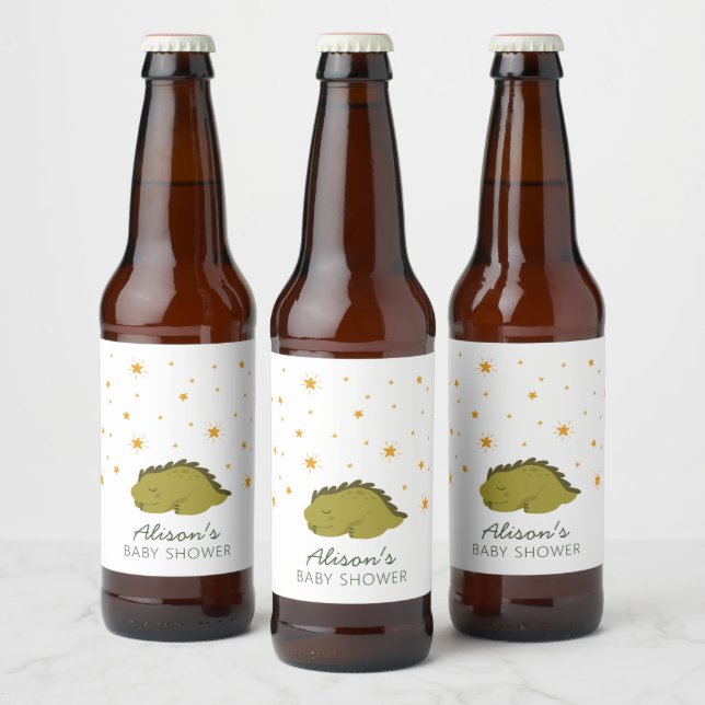 Green Dinosaur Twinkle Stars Gender Neutral Bierflaschenetikett (Flaschen)