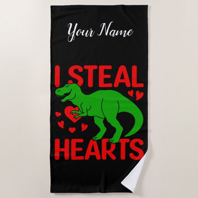 Green Dinosaur Valentine I Steal Hearts Strandtuch (Vorderseite)