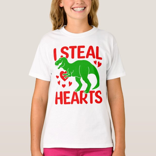Green Dinosaur Valentine I Steal Hearts T-Shirt (Vorderseite)