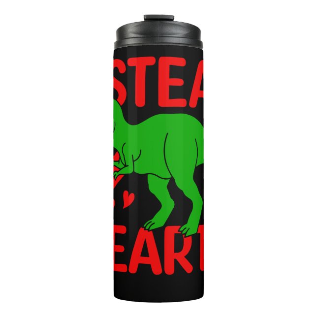 Green Dinosaur Valentine I Steal Hearts Thermosbecher (Vorderseite)