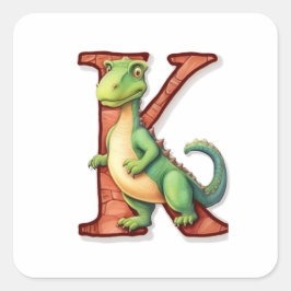 Green Dinosaurier und der Buchstabe K Quadratischer Aufkleber