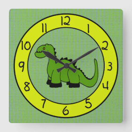 Green Dinosaurier Wall Clock für Kinder Quadratische Wanduhr