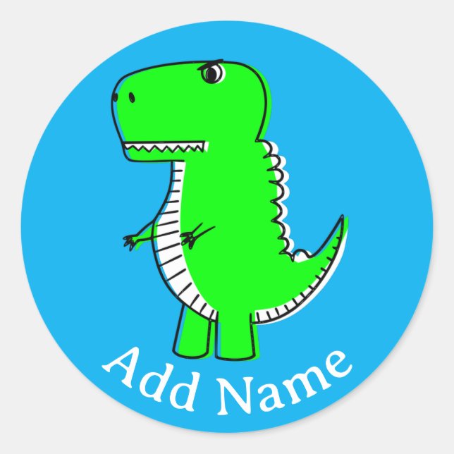 Green Dinosaurier Zeichnend Individuelle Name Runder Aufkleber (Vorderseite)