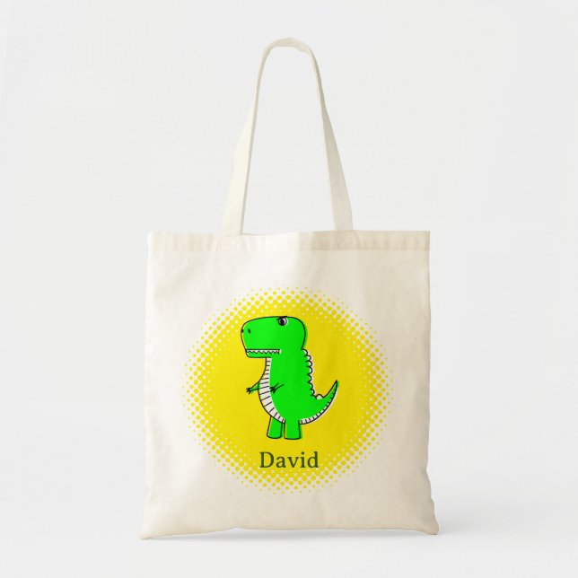 Green Dinosaurier Zeichnend Individuelle Name Tragetasche (Vorne)