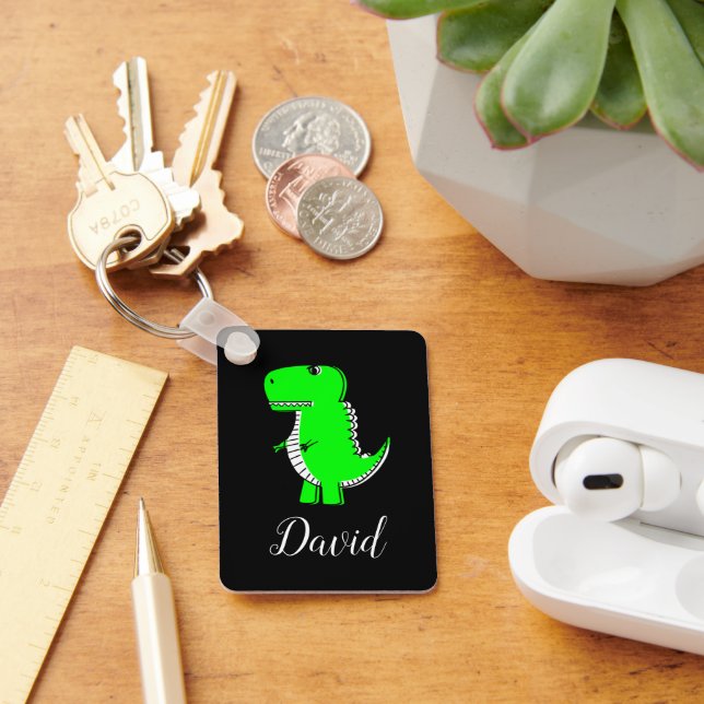 Green Dinosaurier Zeichnend mit Individuelle Name  Schlüsselanhänger (Schreibtisch)