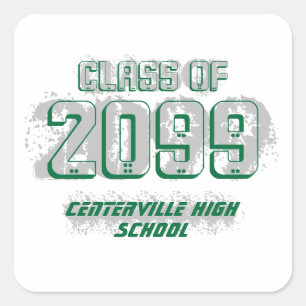 Green Distressed Modern Class of Square Sticker