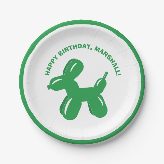 Green Dog Ballon Tier Personalisiertes Party Pappteller (Vorderseite)