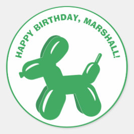 Green Dog Ballon Tierskulptur Personalisiert Runder Aufkleber