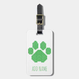 Green Dog Paw Print Gebäude Block Individuelle Nam Gepäckanhänger