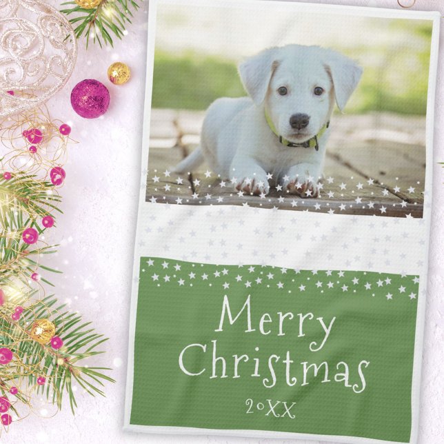 Green Dog Pet Foto Stars Frohe Weihnachten Geschirrtuch (Von Creator hochgeladen)