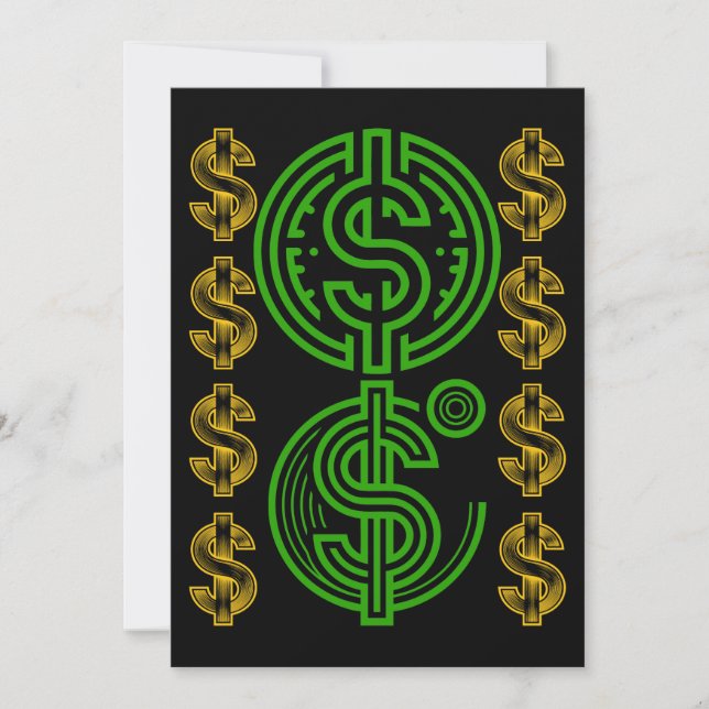 Green Dollar Symbol - Gold Dollar Icon Einladung (Vorderseite)