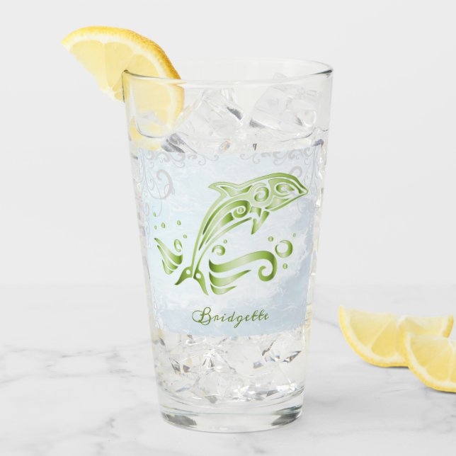 Green Dolphin Personalisiert Glass Cup Glas (Vorderseite Ice)
