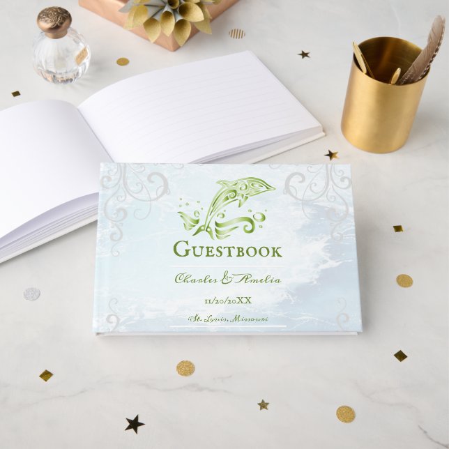 Green Dolphin Wedding Guestbook Gästebuch (Vorderseite Offen)