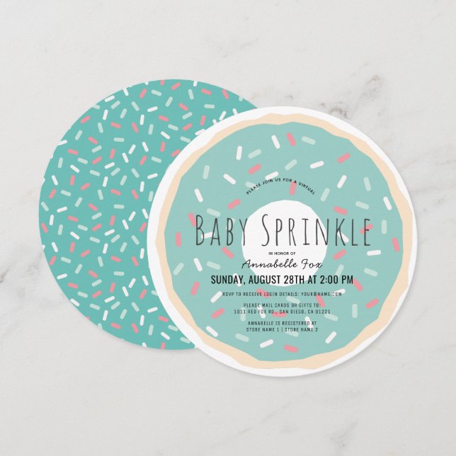 Green Donut Virtual Baby Sprinkle Dusche Einladung (Vorne/Hinten)