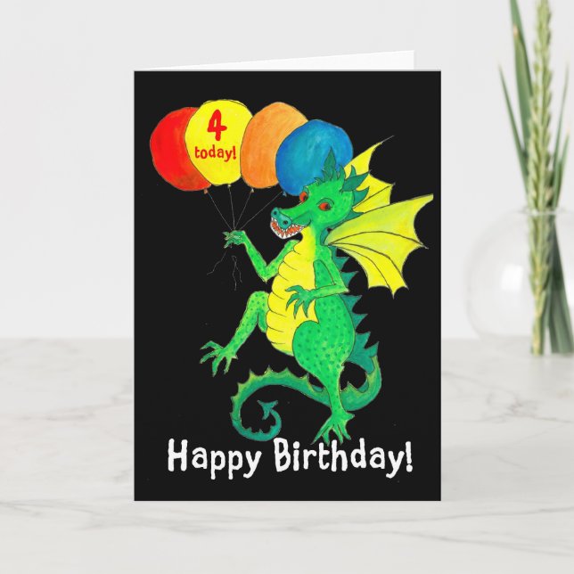 Green Dragon 4. Geburtstagskarte Karte (Vorderseite)