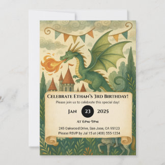 Green Dragon and Knight in Enchanted Birthday Einladung