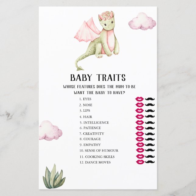 Green Dragon Baby Tracks Baby Shower Game (Vorderseite)