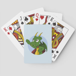 Green Dragon Cartoon spielt Karten Spielkarten