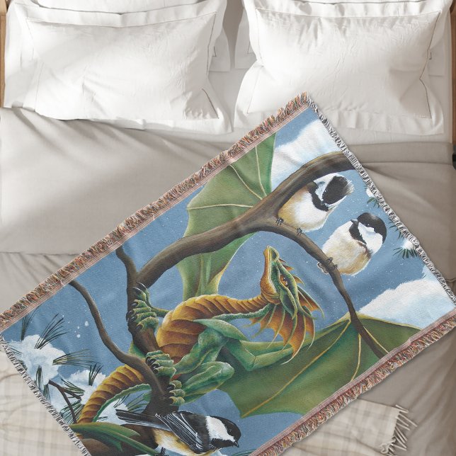 Green Dragon Chickadees Winter Decke (Von Creator hochgeladen)