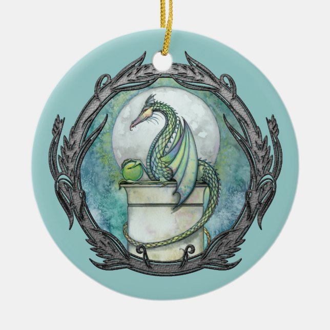 Green Dragon Fantasy Art Ornament (Vorne)