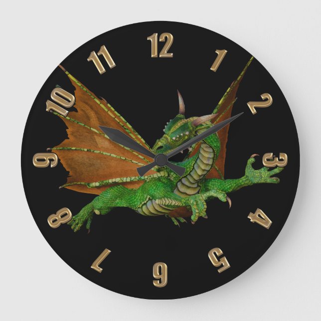 Green Dragon Fantasy Artwork Große Wanduhr (Vorderseite)