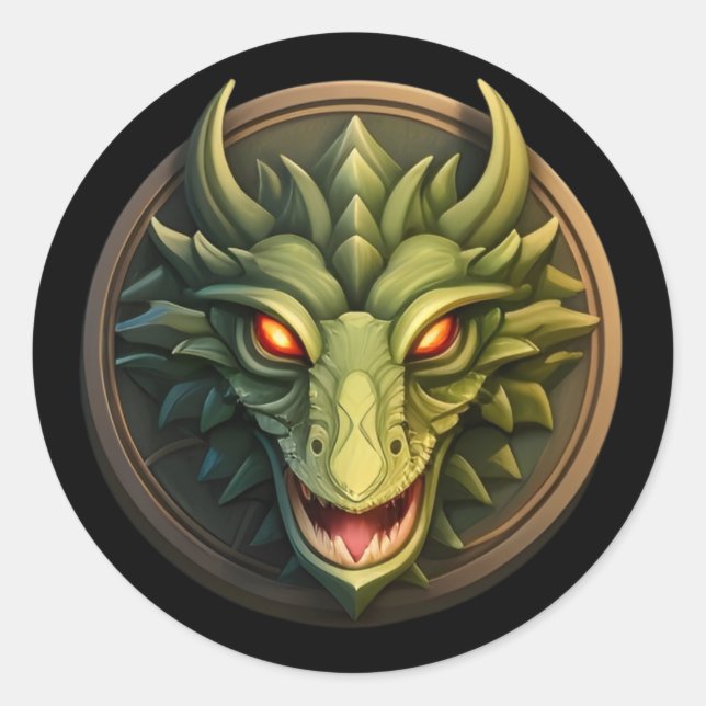 Green Dragon Head Classic Round Sticker (Vorderseite)