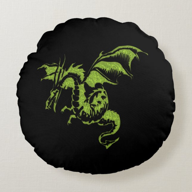 Green Dragon Rundes Kissen (Vorderseite)