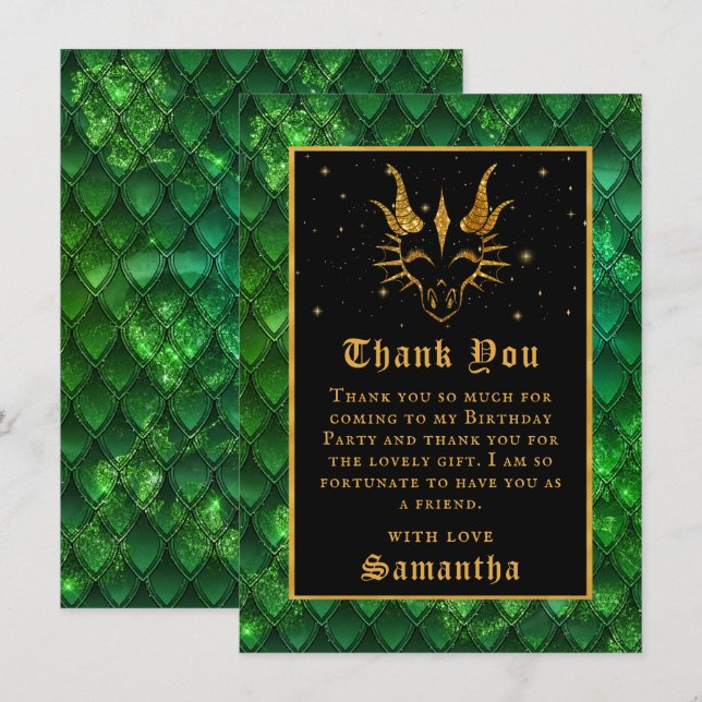 Green Dragon Scales Gold Imitate Glitzer Geburtsta Dankeskarte (Vorne/Hinten)