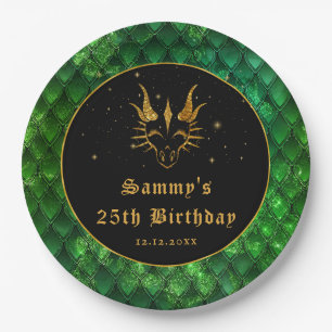 Green Dragon Scales Gold Imitate Glitzer Geburtsta Pappteller