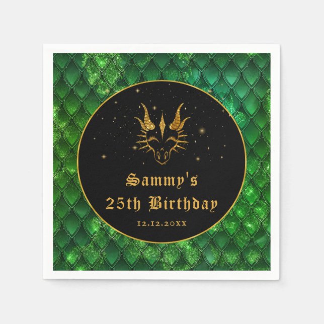 Green Dragon Scales Gold Imitate Glitzer Geburtsta Serviette (Vorderseite)