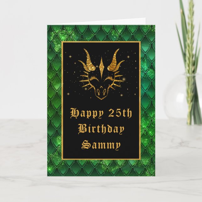 Green Dragon Scales Imitate Glitzer Happy Birthday Karte (Vorderseite)
