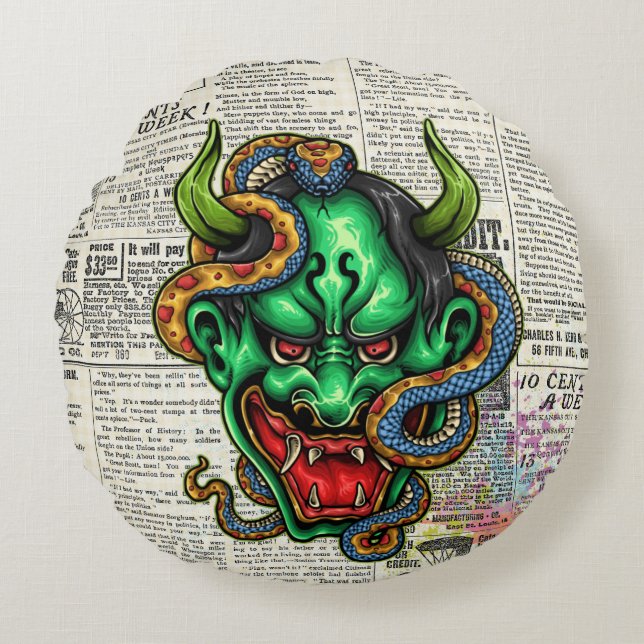 Green Dragon Tattoo Rundes Kissen (Vorderseite)