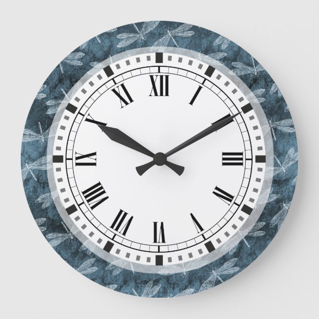 Green Dragonfly Art Nouveau Style Kitchenuhr Große Wanduhr (Vorderseite)