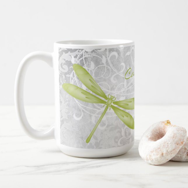 Green Dragonfly Personalisiert Coffee Tasse (Mit Donut)