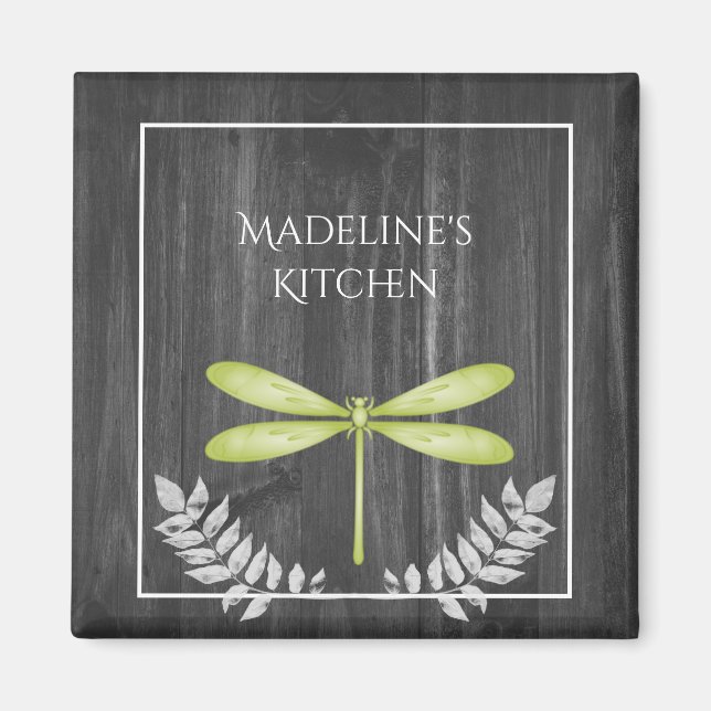 Green Dragonfly Rustic Magnet (Vorne)