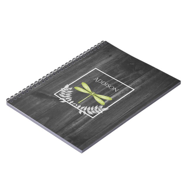 Green Dragonfly Rustikales Personalisiertes Notebo Notizblock (Linke Seite)