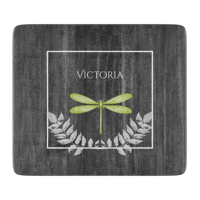 Green Dragonfly Rustikales Personalisiertes Schnei Schneidebrett (Vorderseite)