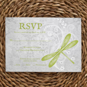 Green Dragonfly Wedding RSVP Card Karte