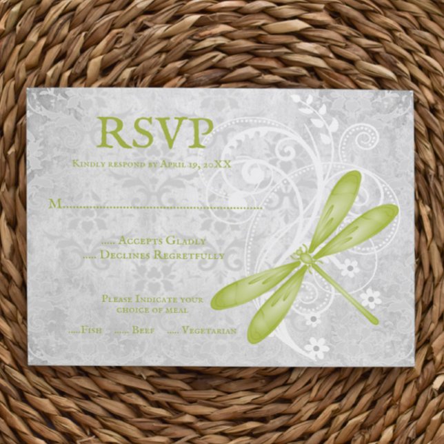 Green Dragonfly Wedding RSVP Card Karte (Green Dragonfly Wedding RSVP Card)