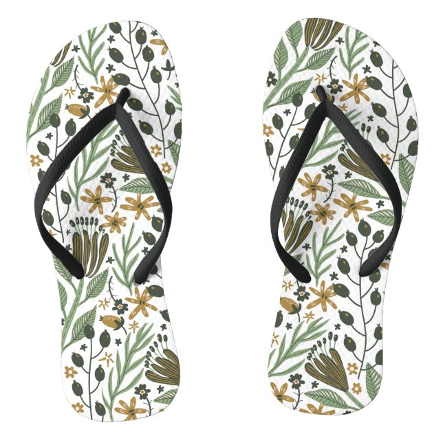 Green Dreamy Floral Pattern Flip Flops (Fußbett)