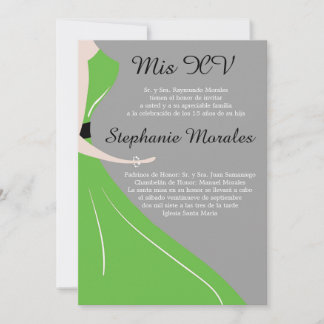 Green Dress Silhouette Quinceanera Einladung