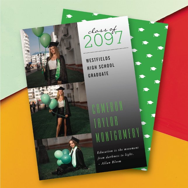 Green Dunkel to Light Zitat Foto Moderner Abschlus Ankündigung (Green Dark To Light Quote 3 Photo Modern Graduation Announcement Card @ zazzle.com/color_therapy)