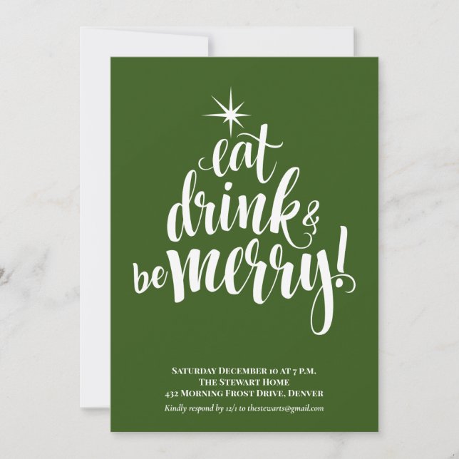 Green Eat Drink & Be Frohe Weihnachten Party Einladung (Vorderseite)