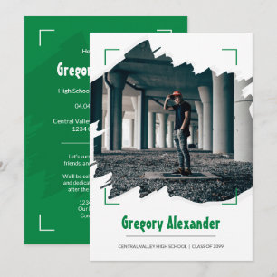 Green Edgy Abstrakt Brushstroke Foto Abschluss Einladung