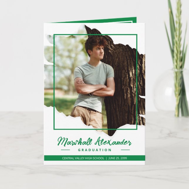 Green Edgy Abstrakt Torn Foto Abschluss Einladung (Vorderseite)